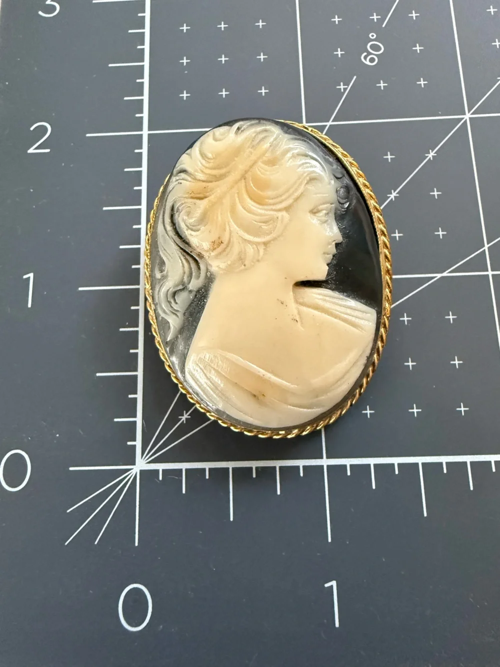 Classic Cameo Brooch in Cream and Black with Gold Frame
